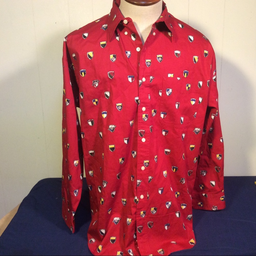 Chaps Ralph Lauren Vintage Badge Print Red Cotton Shirt Men’s Size Large